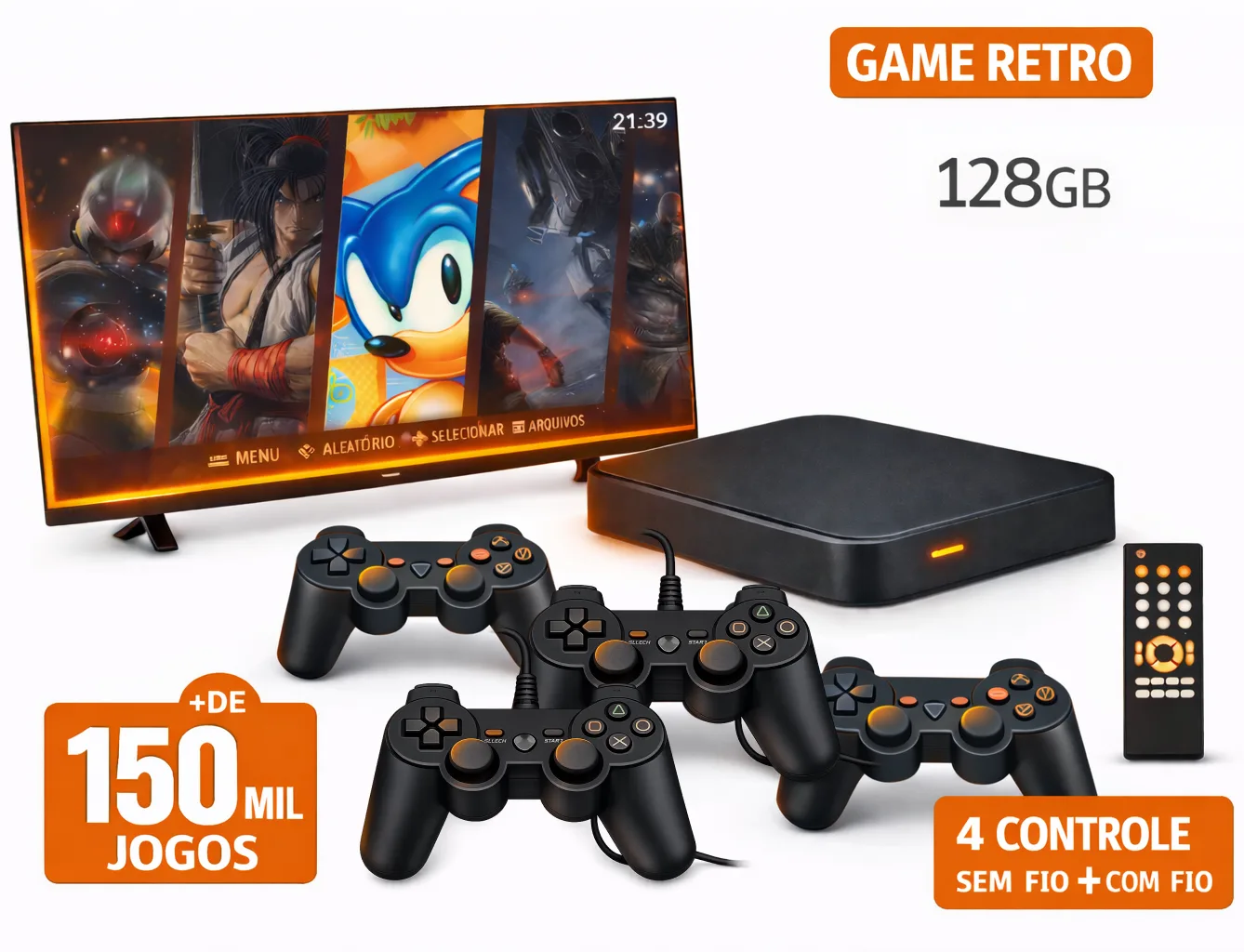 Console BlackRetro 128GB com NextOS Elite e controles sem fio