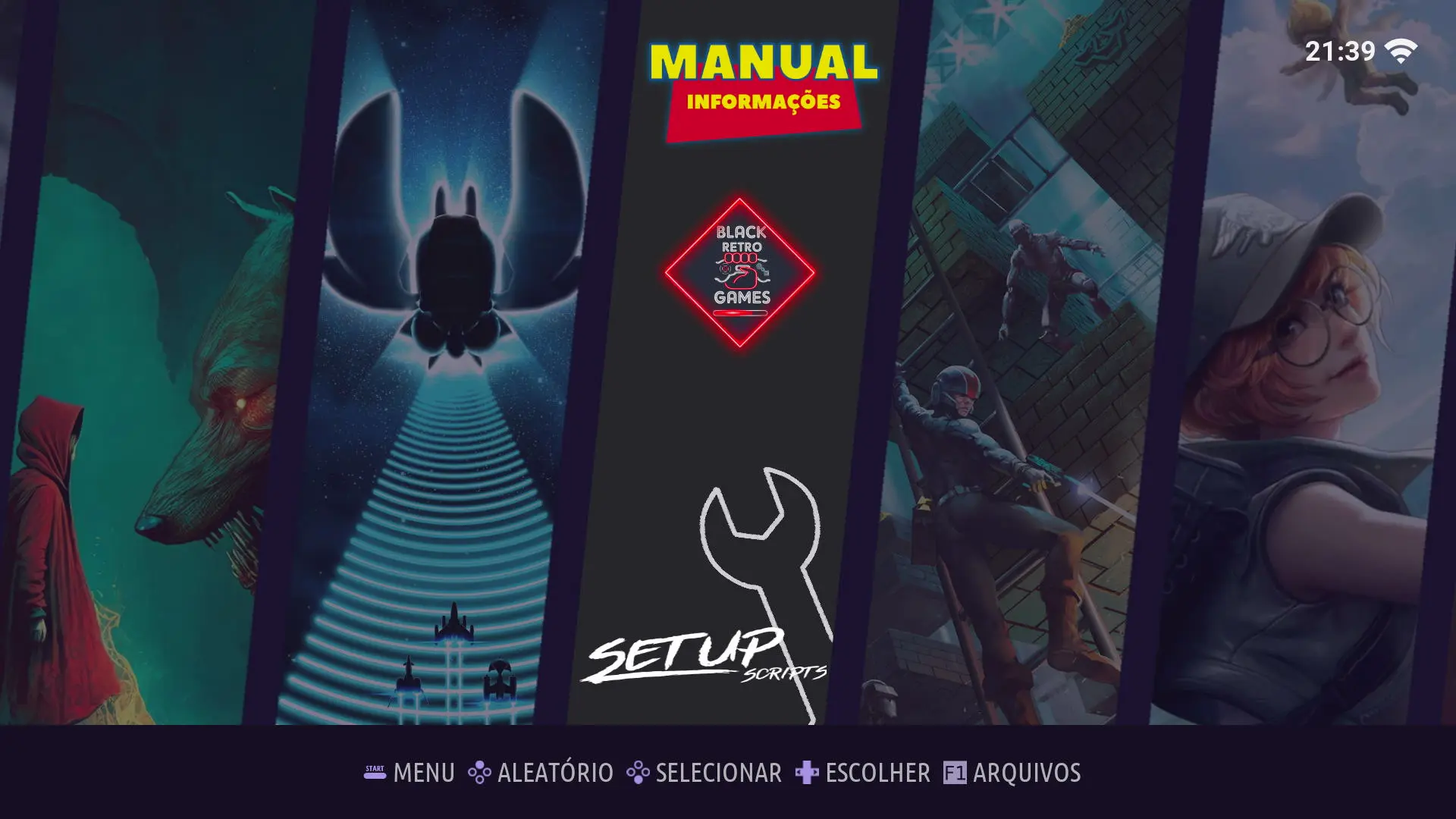 Tela inicial do Retro Elite com carrossel de sistemas