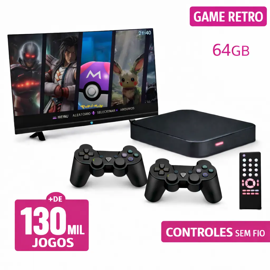 Video Game Retro Elite 4.8 – 64GB – 130 Mil Jogos – Sistema Atualizado – Modelo 2026