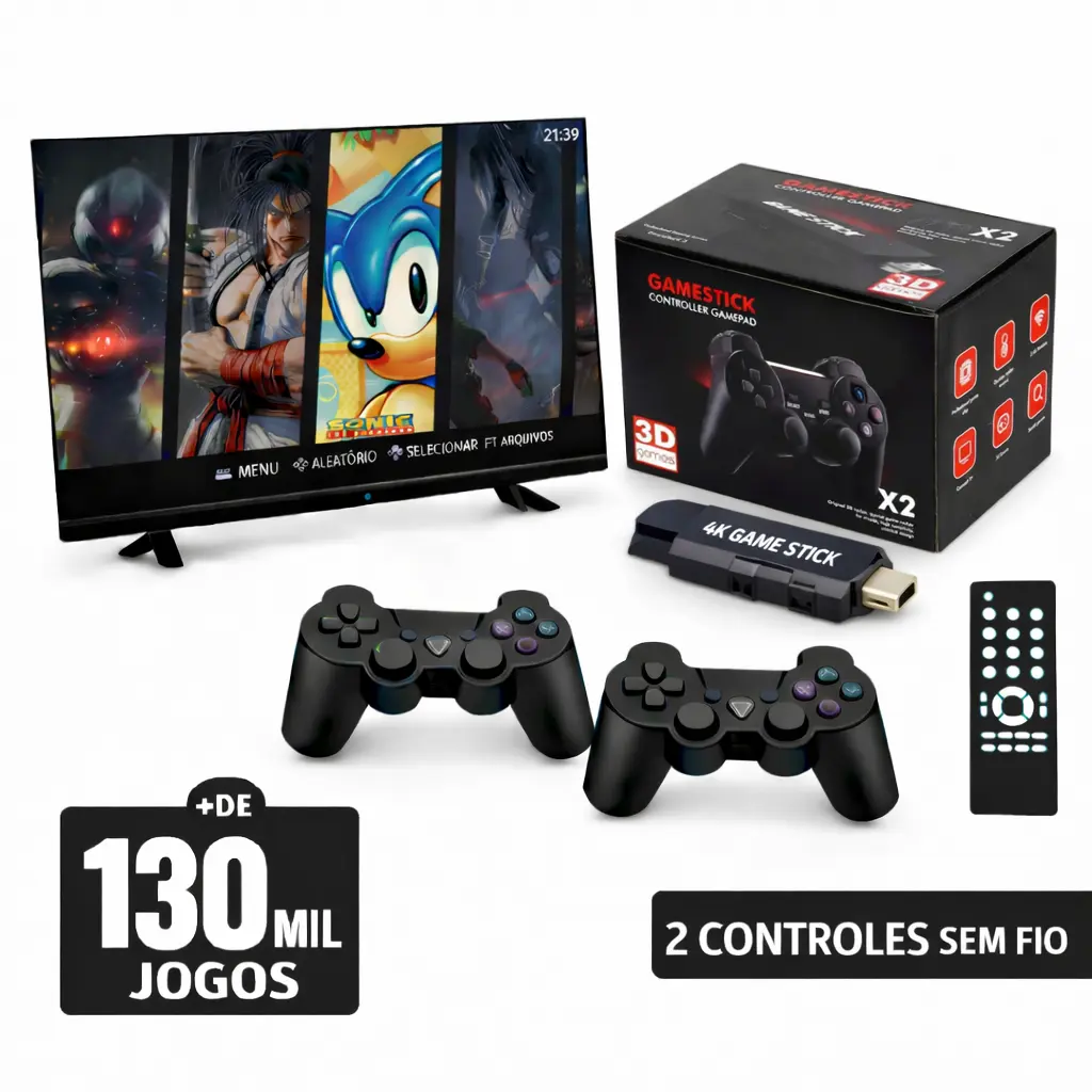Console Game Stick X2 Black 4.8 – 64GB – 130 Mil Jogos – Edição 2026
