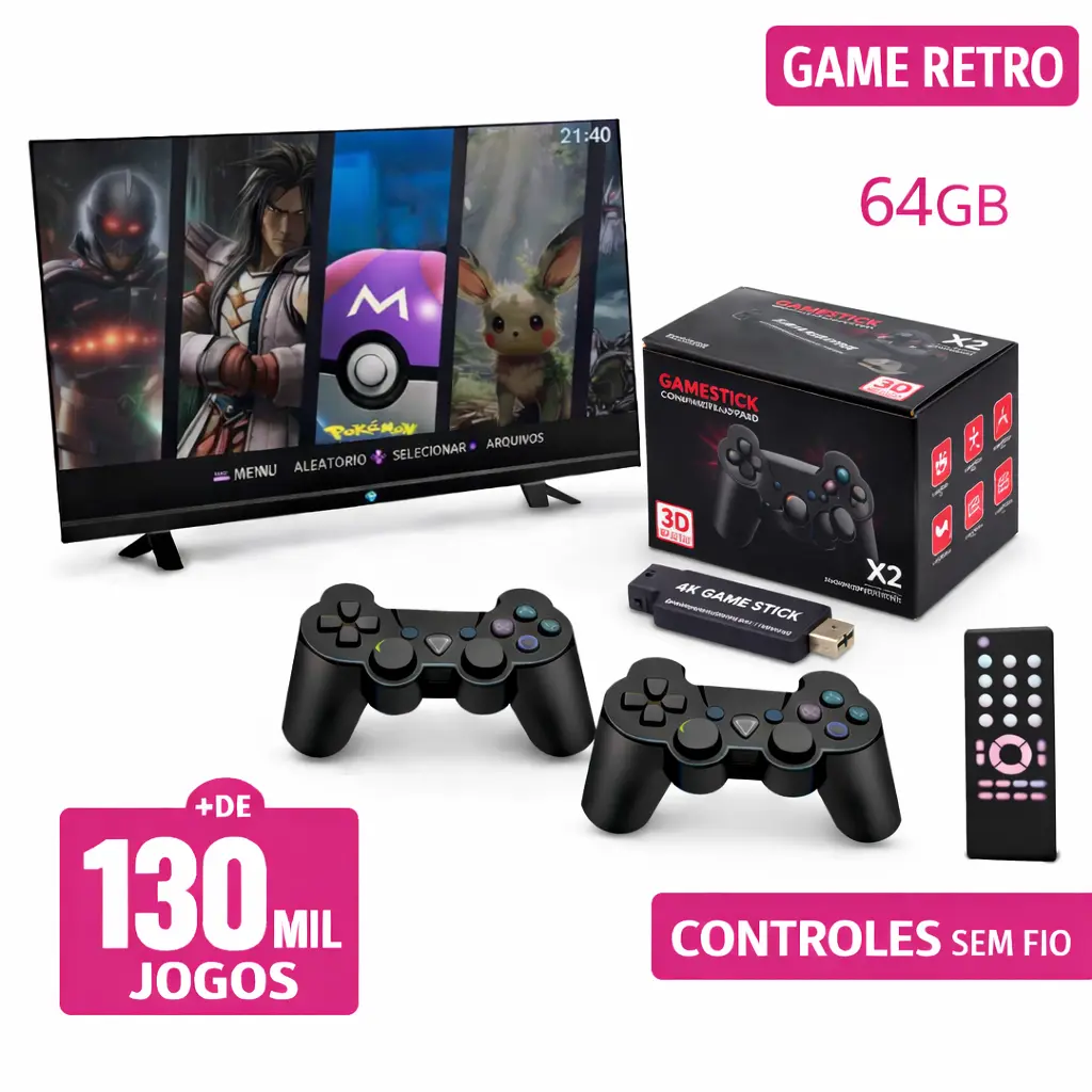 Videogame Retrô Game Stick X2 Black – Sistema 4.8 Atualizado