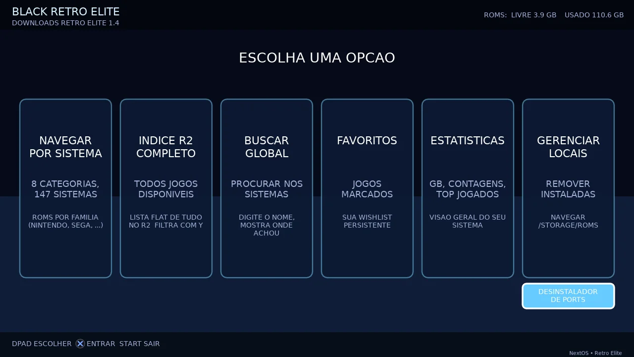 Tela do Retro Elite Downloads com o Desinstalador de Ports selecionado