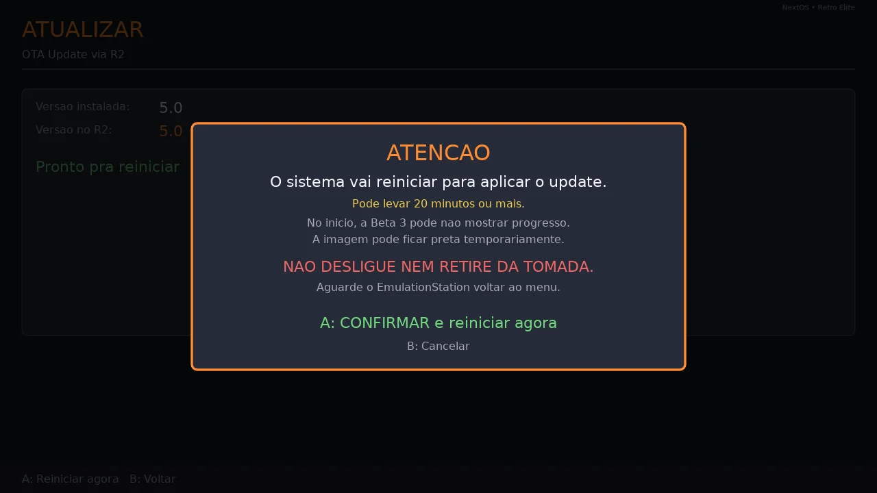 Aviso do atualizador para aguardar a instalação e não desligar o aparelho