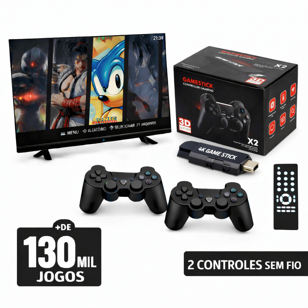 Console Game Stick X2 Black 4.8 – 64GB – 130 Mil Jogos – Edição 2026